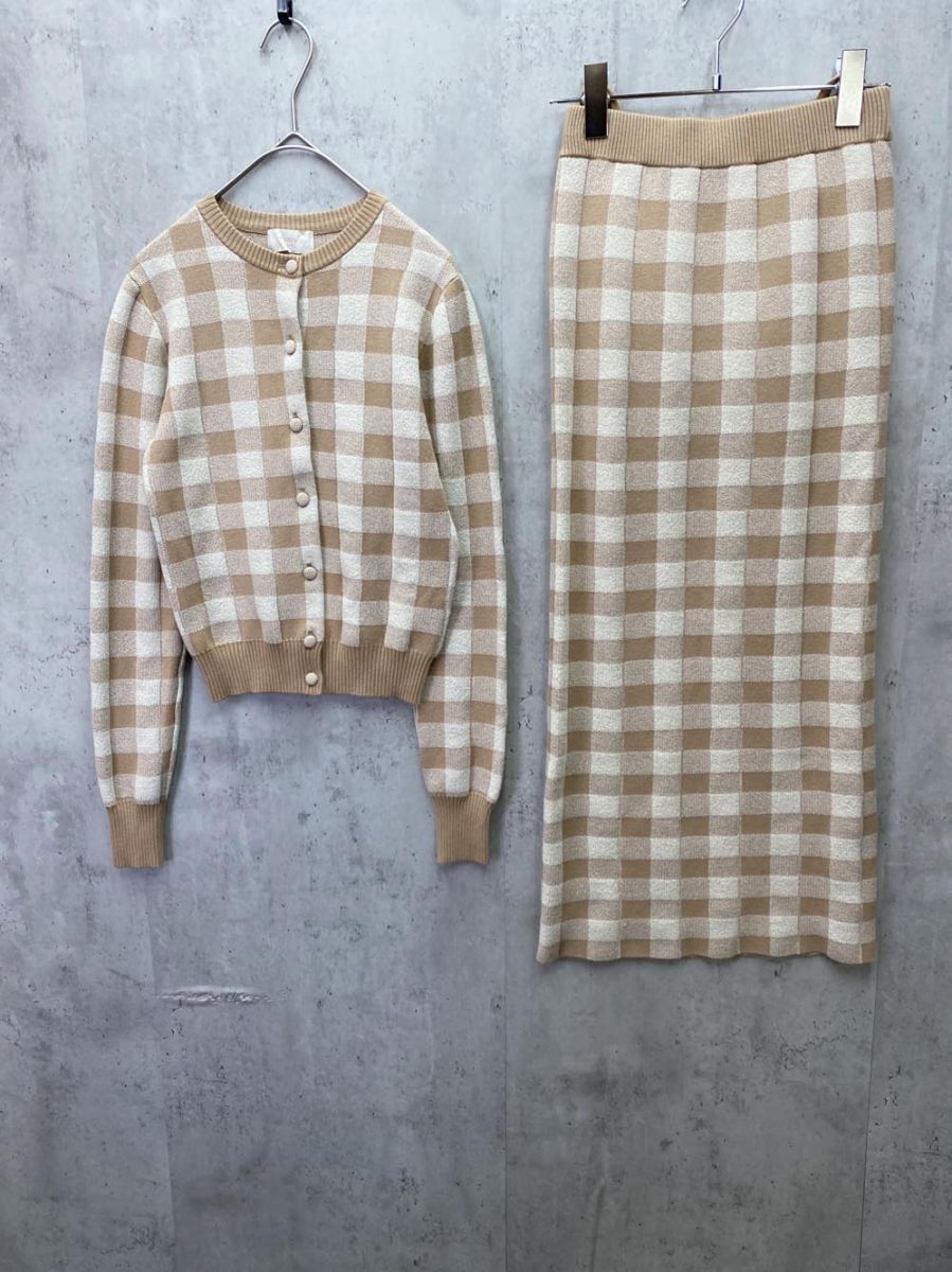 eimy istoire エイミーイストワール スプリングギンガムニットセットカーディガン ビスチェ スカート 3点セット sizeXS/ベージュ ◇■◎拍卖
