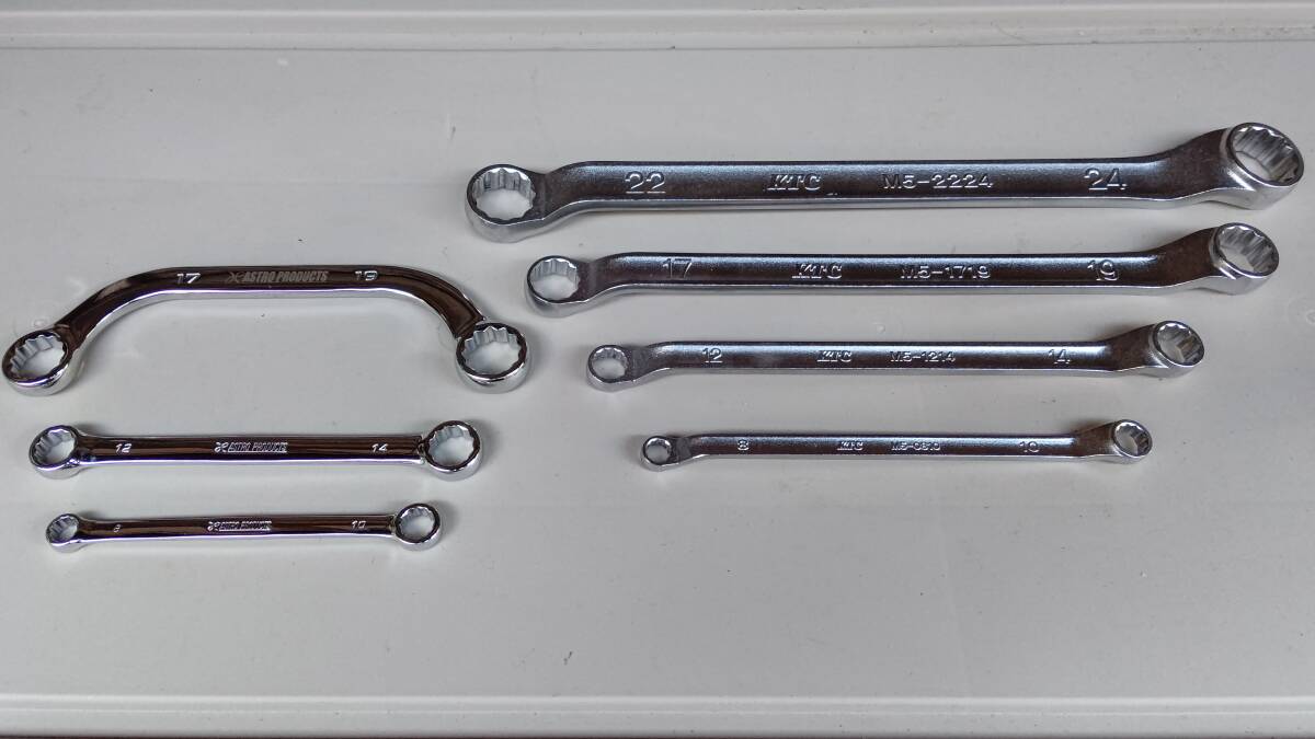 送料無料 ほぼ未使用 KTC メガネレンチ 4本 アストロ ストレートめがね 2本 ハーフムーン 1本 計7本セット拍卖