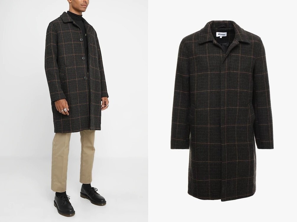 Weekday CARVER チェック ウール ステンカラーコート 50 ブラック ハウンドトゥース APC zara united tokyo AURALEE拍卖