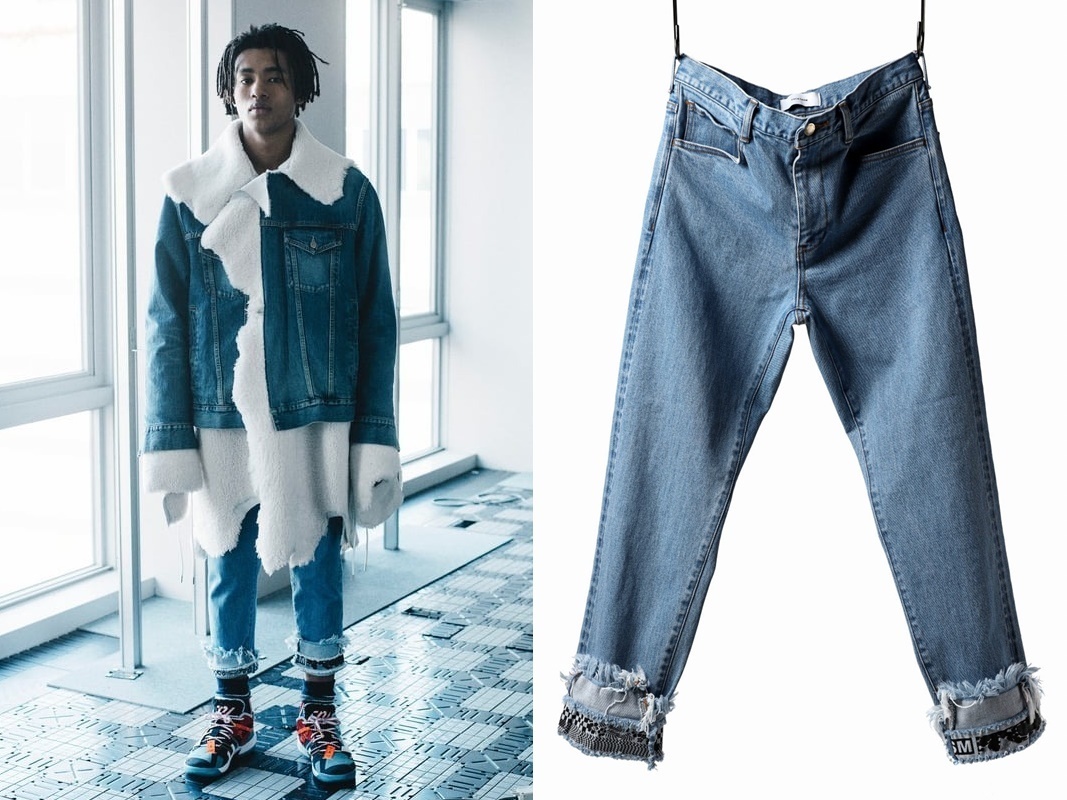 FACETASM CROPPED PRINT DENIM PANTS クロップド スリム テーパード デニム パンツ プリント 3 S-M相当 ロールアップ 00-52拍卖