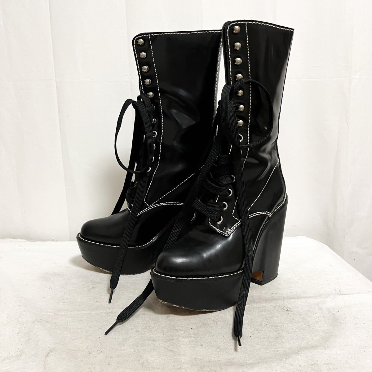 和840★ Chloe クロエ ロングブーツ ヒール エナメル パテントレザー シューズ 36 ブラック レディース拍卖