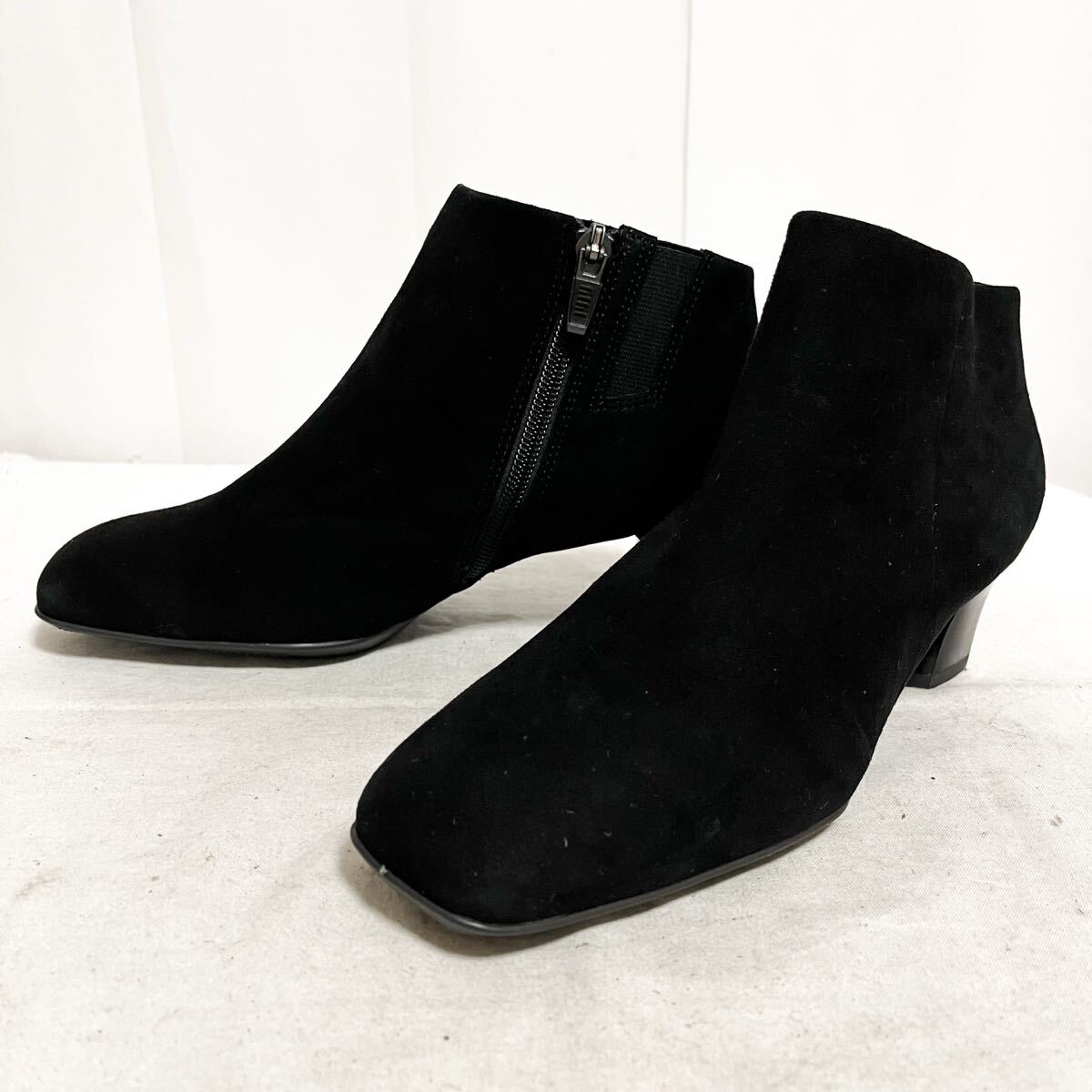 和840★ fitfit フィットフィット ショートブーツ ヒール サイドジップ 23 ブラック レディース拍卖
