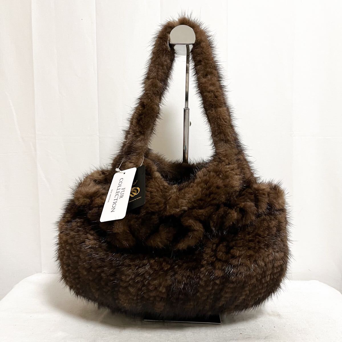 和841★① 新品 定価128000円 デミバフミンク網込 トートバッグ ハンドバッグ ミンクファー リアルファー ブラウン レディース拍卖