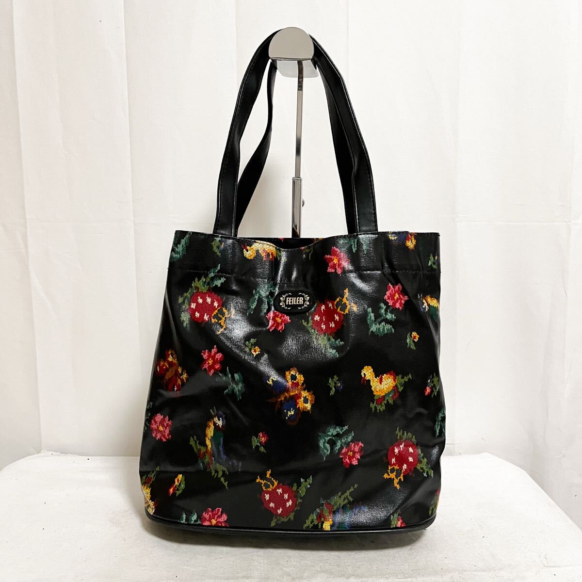 和842★ FEILER フェイラー トートバッグ ハンドバッグ 総柄 ブラック レディース拍卖