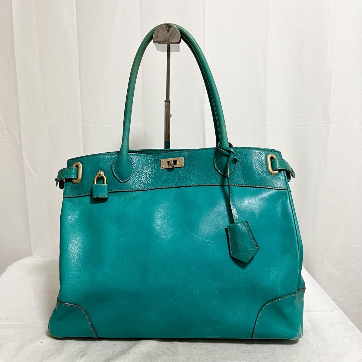 和843★ HAMANO ハマノ レザーバッグ トートバッグ ビジネスバッグ ブリーフケース ブルー レディース拍卖