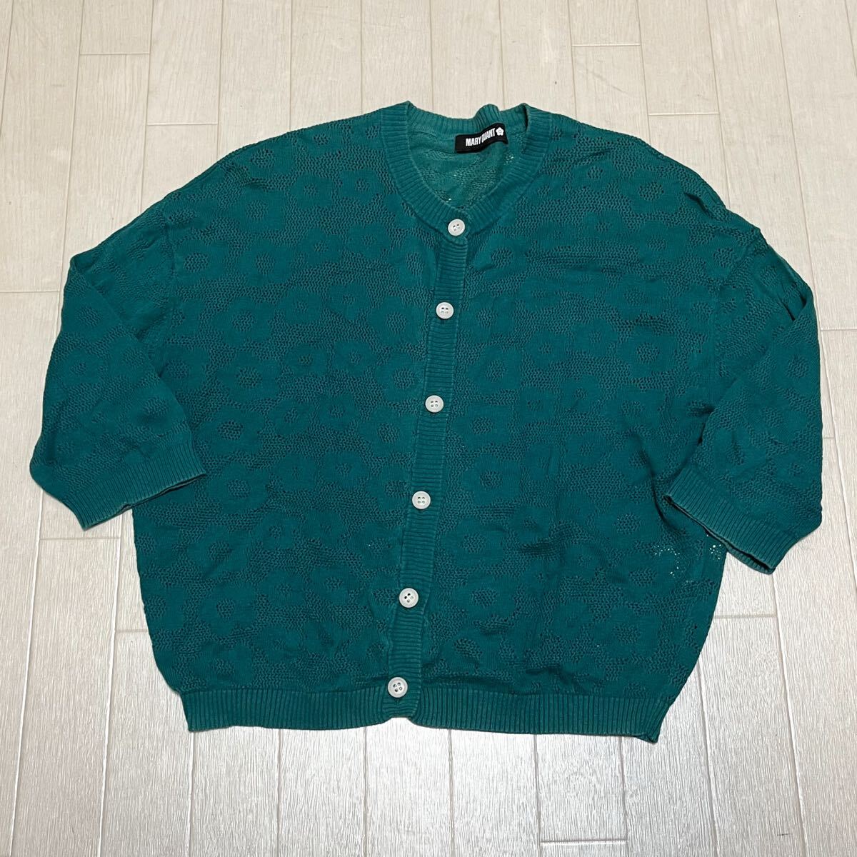 和844★ MARY QUANT マリークワント 7分袖 ニット カーディガン 花柄 総柄 M 38 グリーン レディース拍卖