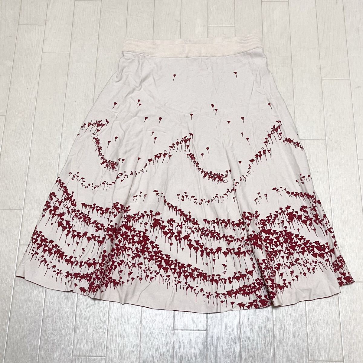 和845★ EPOCA エポカ フレアスカート 膝丈 マキシ ゴムウエスト ニット 40 ベージュ レッド レディース拍卖