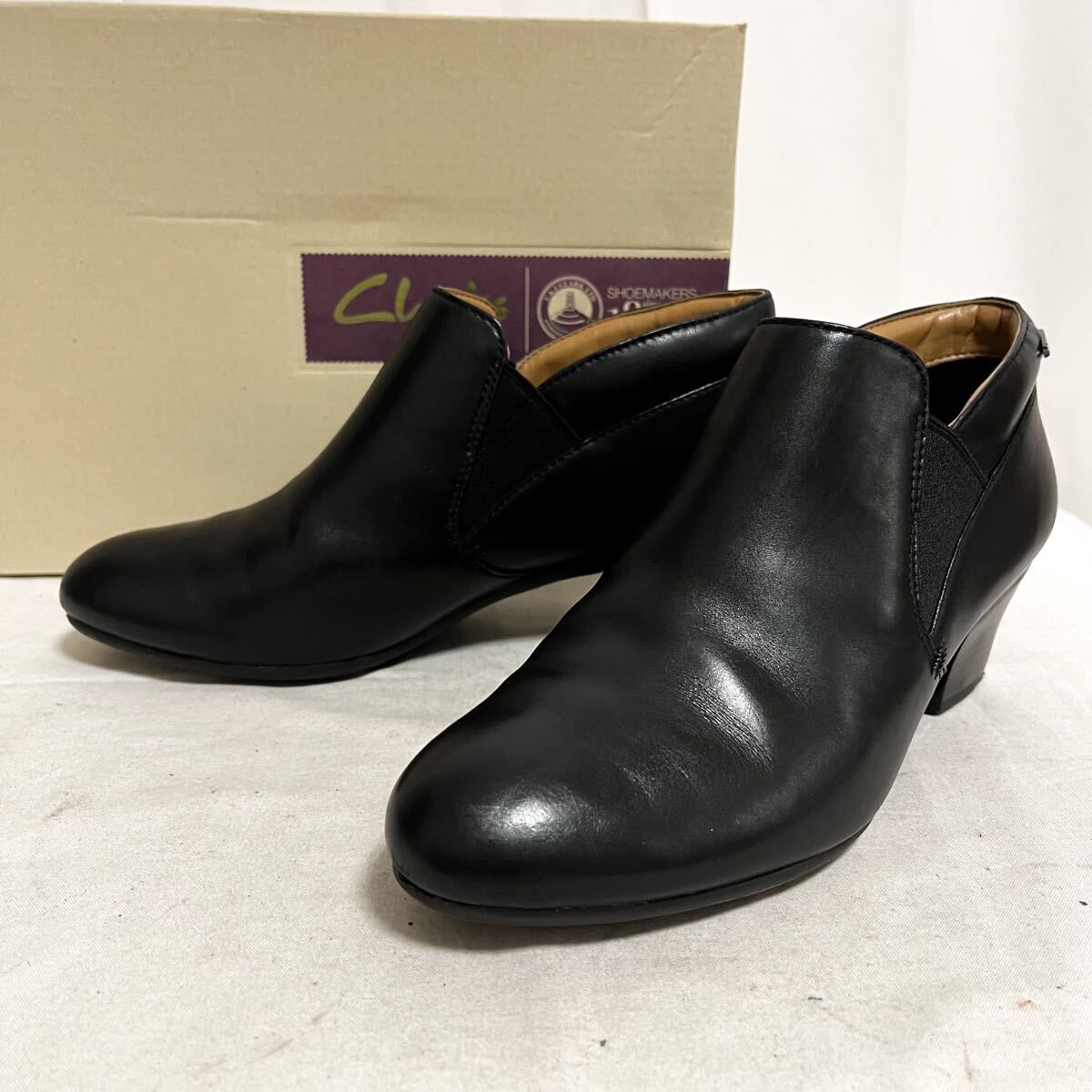 和846★ 箱付き Clarks GORE-TEX クラークス ゴアテックス ショートブーツ サイドゴアブーツ ヒール UK4.5 D ブラック レディース拍卖