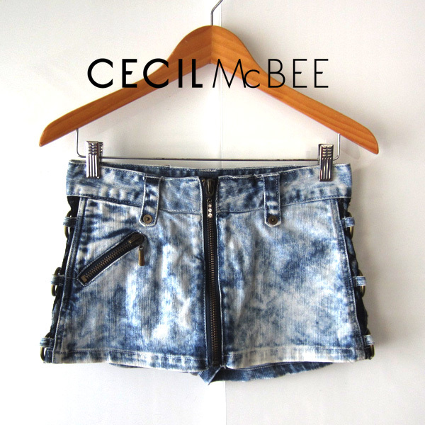 美品 CECIL McBEE/セシルマクビー★ レース リング ラインストーン デニムショートパンツ M拍卖