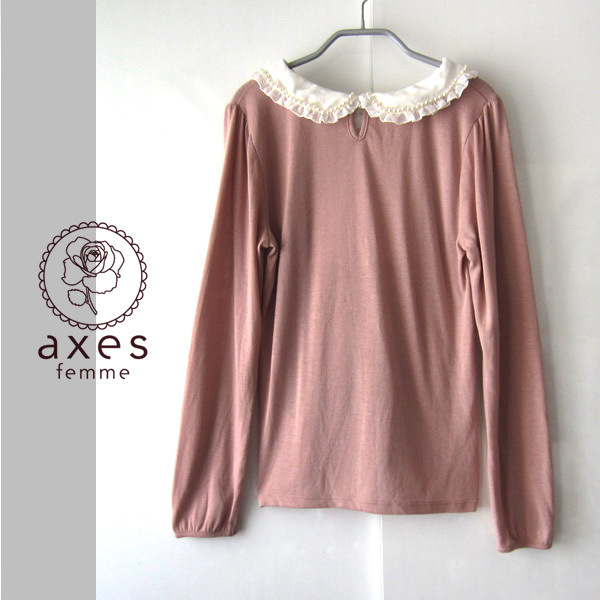 美品 axes femme/アクシーズファム★ レース襟 長袖カットソー M拍卖