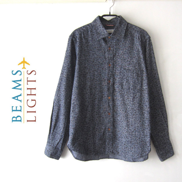 美品 BEAMS LIGHTS/ビームスライツ★ コットンリネン 総柄 長袖シャツ M拍卖