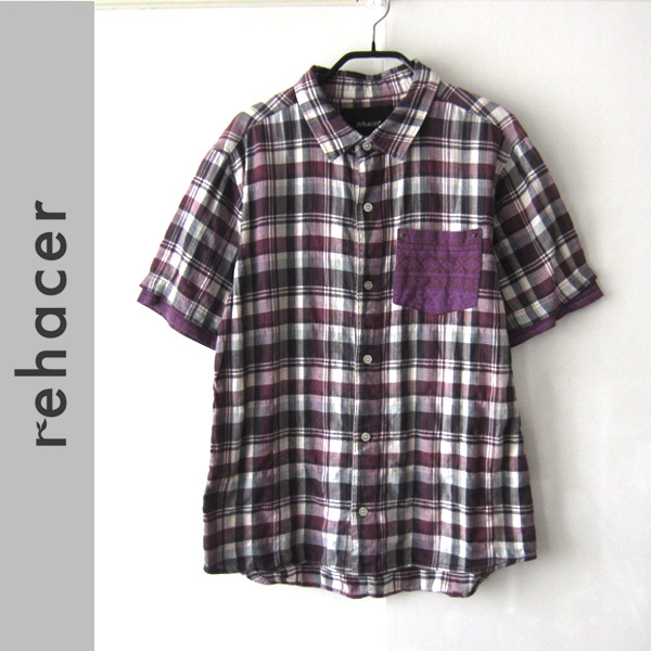 美品 rechacer/レアセル★ チェック 半袖シャツ S拍卖