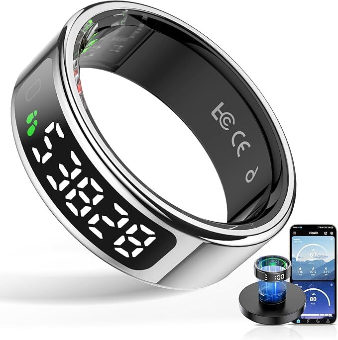 未開封 スマートリング スクリーンリング 9号 シルバー 睡眠 心拍数 カロリー計算 防水拍卖