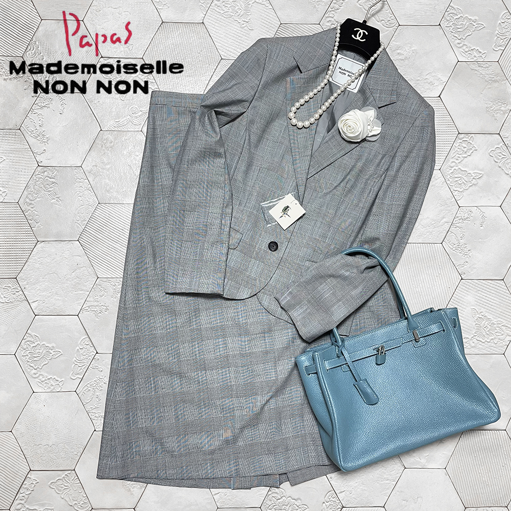 ◆新品!定価10万円 パパス マドモアゼルノンノン 日本製【Mademoiselle NON NON】チェック柄 セットアップ スカートスーツ 36S/38M◆拍卖