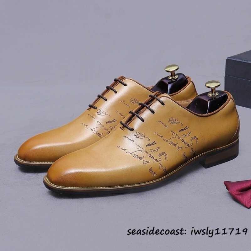 最高級★定価9万 レザーシューズ 新品 ビジネスシューズ 本革 メンズ 職人手塗仕上げ 超希少 彫り 紳士靴 牛革革靴 結婚式 ブラウン 28.0cm拍卖