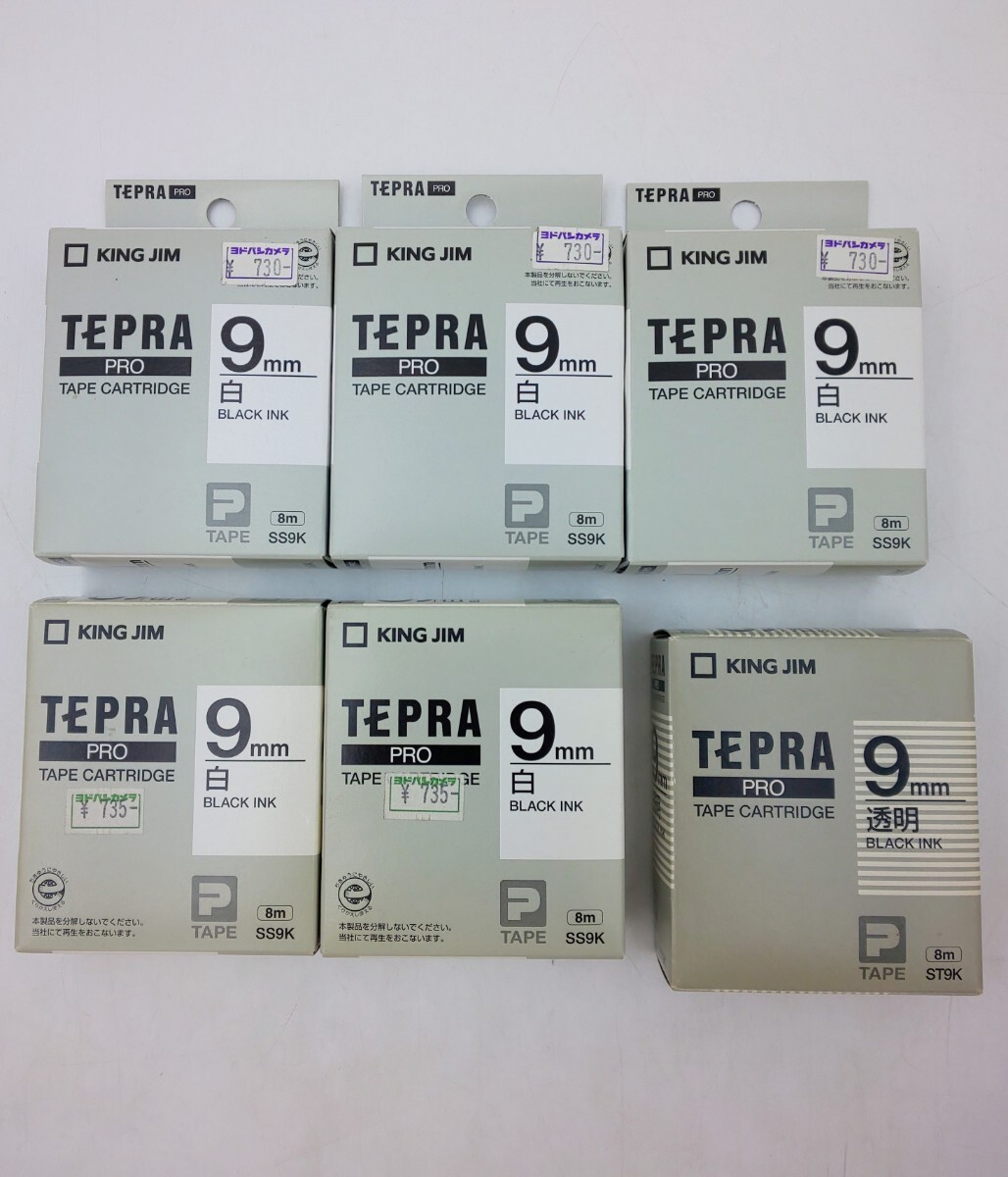☆ テプラプロ テープカートリッジ 9mm 白×5、透明×1 キングジム 未使用☆ TEPRA PRO KING JIM 替えカートリッジ拍卖