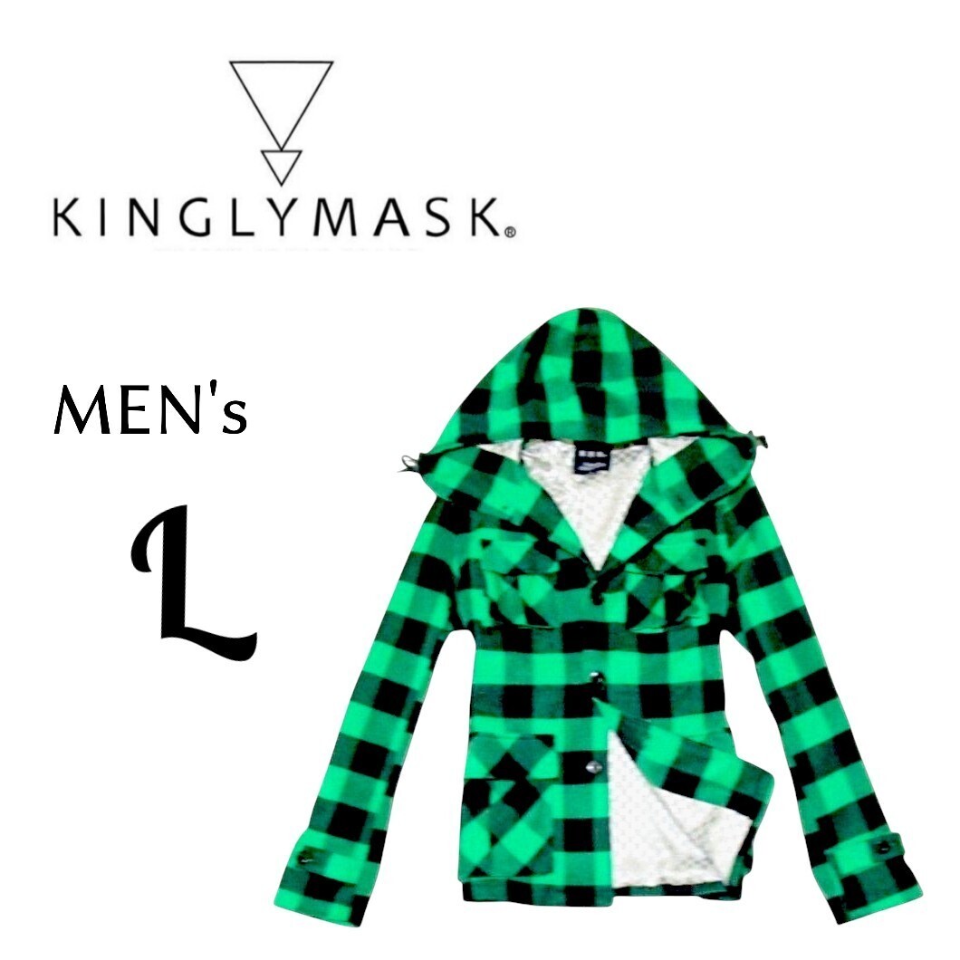 メンズLサイズ KINGLY MASK K.M.K ブロックチェック柄ブルゾン 緑色×黒色拍卖
