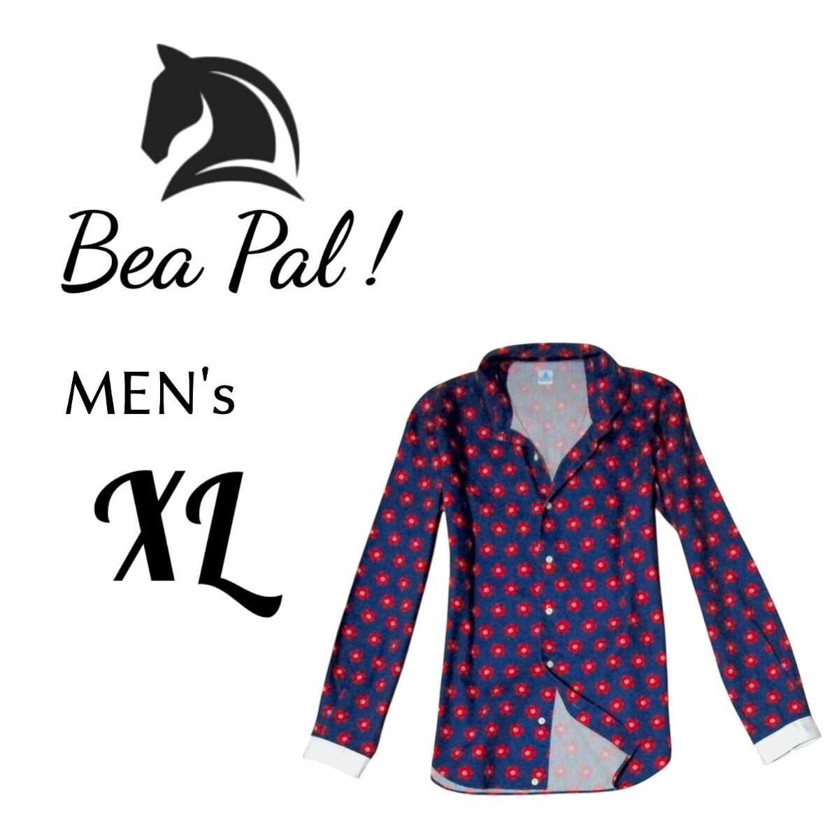 送料込み メンズXLサイズ Bea Pal ! 高級オーダーメイド花柄長袖シャツ NAVY拍卖
