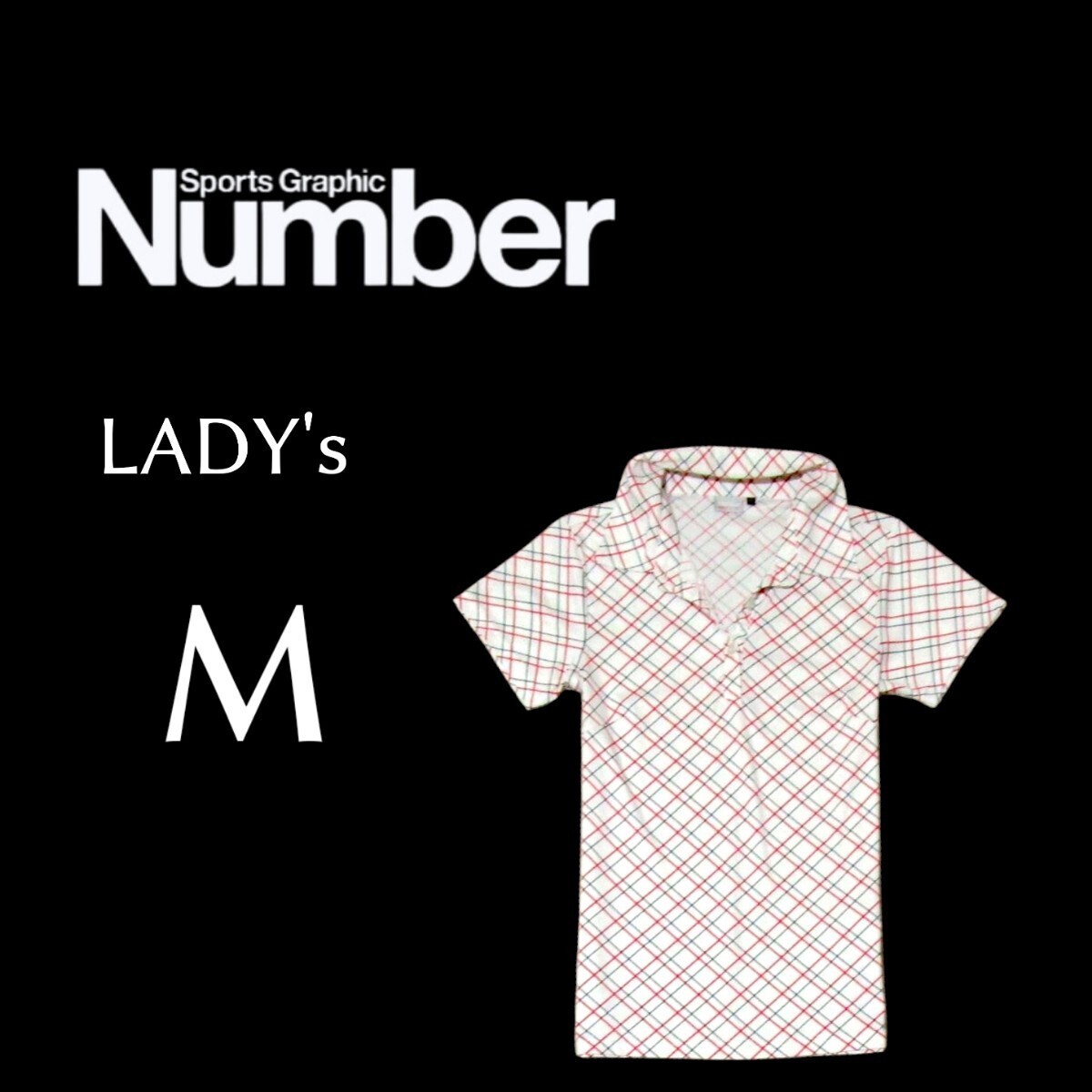 送料込み 美品レディースMサイズ NUMBER GOLF 半袖ポロシャツ 赤チェック柄拍卖