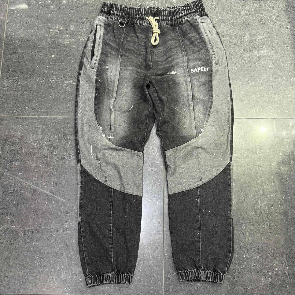SAPEur VINTAGE DENIM TRACK PANTS XLサイズ サプール ヴィンテージ加工 デニムトラックパンツ拍卖