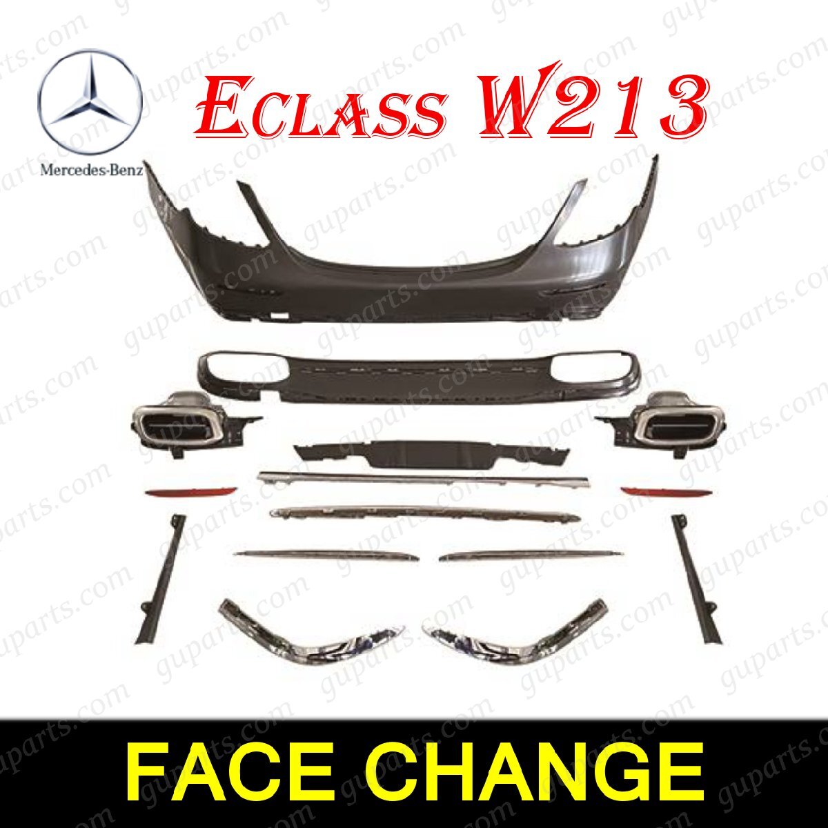 ベンツ E W213 ノーマル → マイバッハ フェイス チェンジ リア バンパー ボディ キット メッキ トリム拍卖