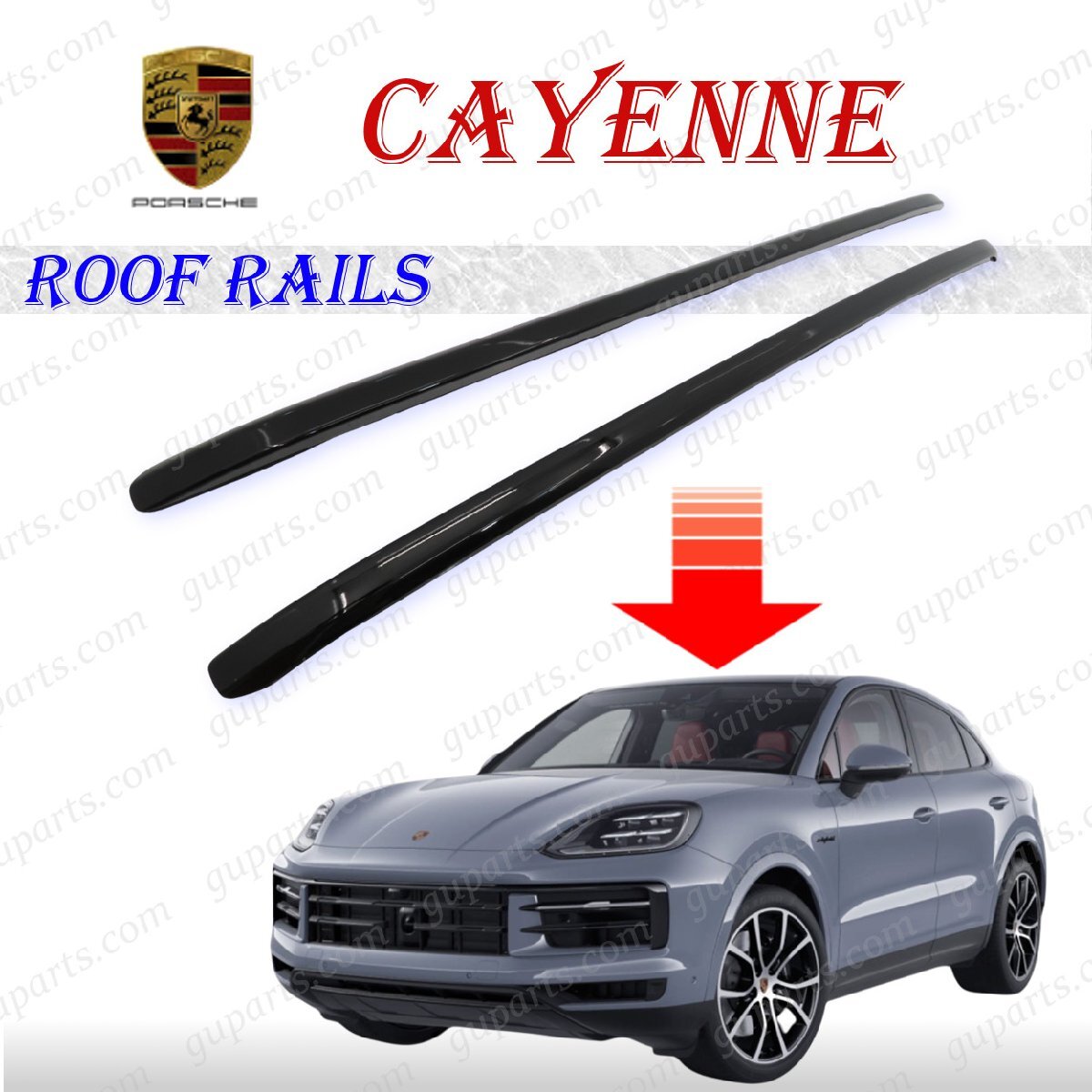 ポルシェ カイエン E3系 2017~ ルーフ レール ラック ブラック E3K E3L E3M E3N E3P E3R拍卖