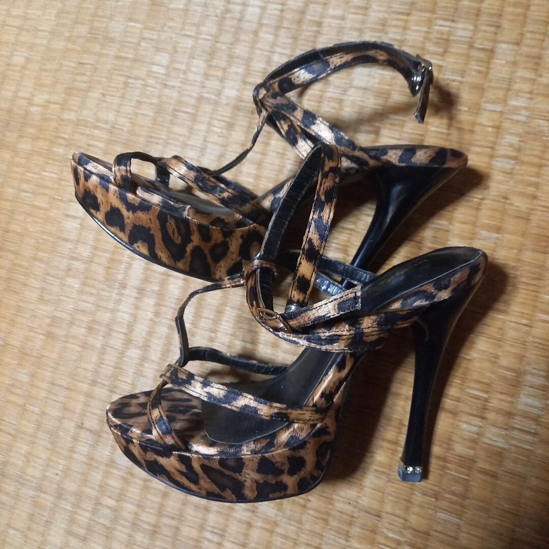 豹柄 ハイヒール サンダル ピンヒール 12cm サイズM(22.5cmくらい) ヒョウ柄 コスプレ セクシー 未使用訳あり拍卖