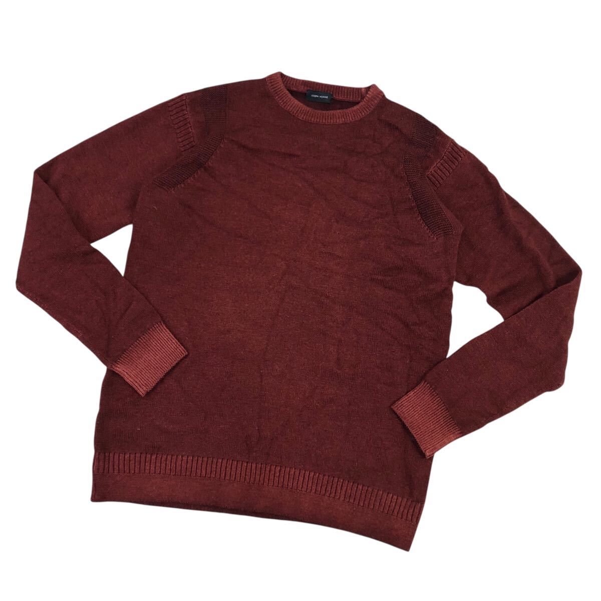 9ND313-24 JOSEPH HOMME ジョセフオム 長袖 ニット セーター トップス プルオーバー 毛100% ボルドー系 メンズ 46拍卖