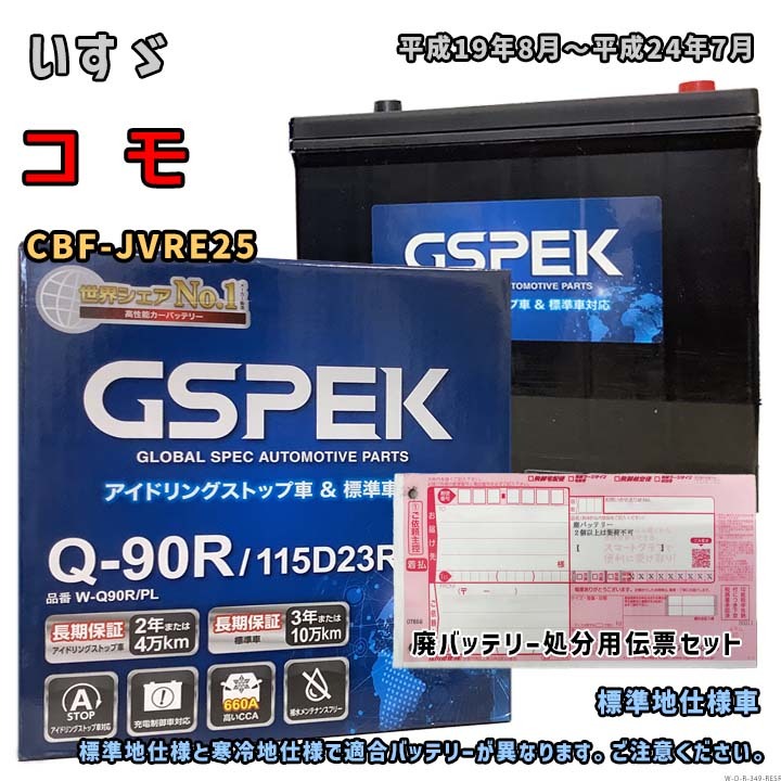 バッテリー GSPEK W-Q90R/PL 廃バッテリー回収サービス付 いすゞ コ モ CBF-JVRE25 平成19年8月~平成24年7月 対応 Q-85R 互換 349拍卖