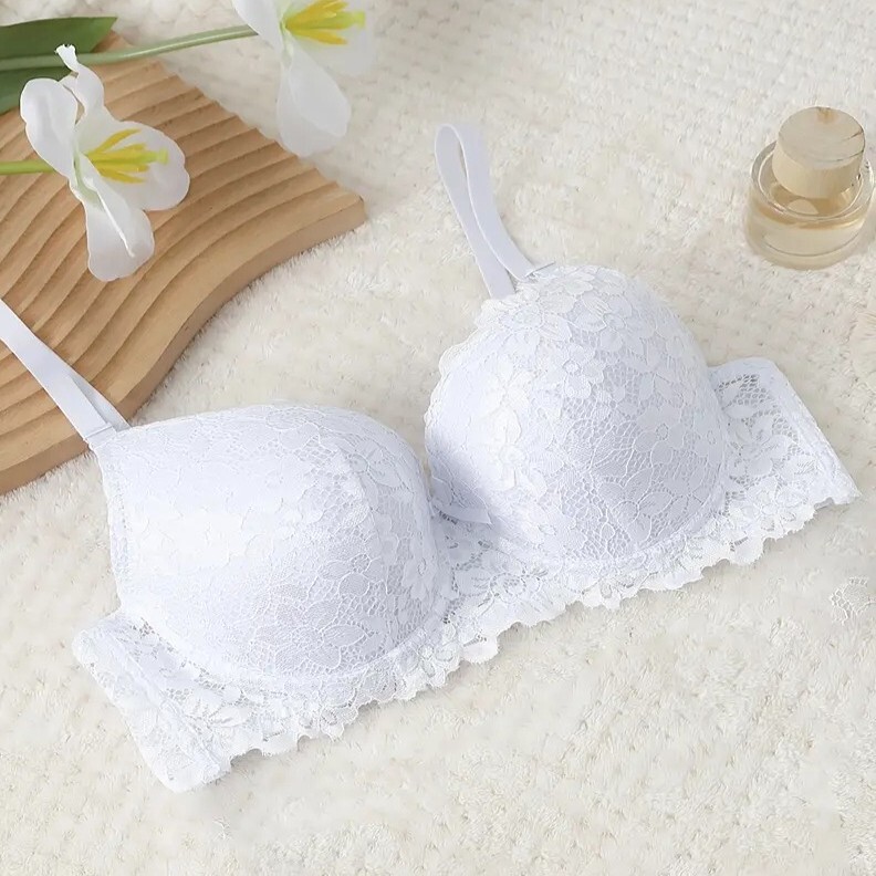 【新品】B85 ワイヤー入り 3列3段ホック モールドカップブラ★220u.ホワイト白★花柄レースブラジャー拍卖