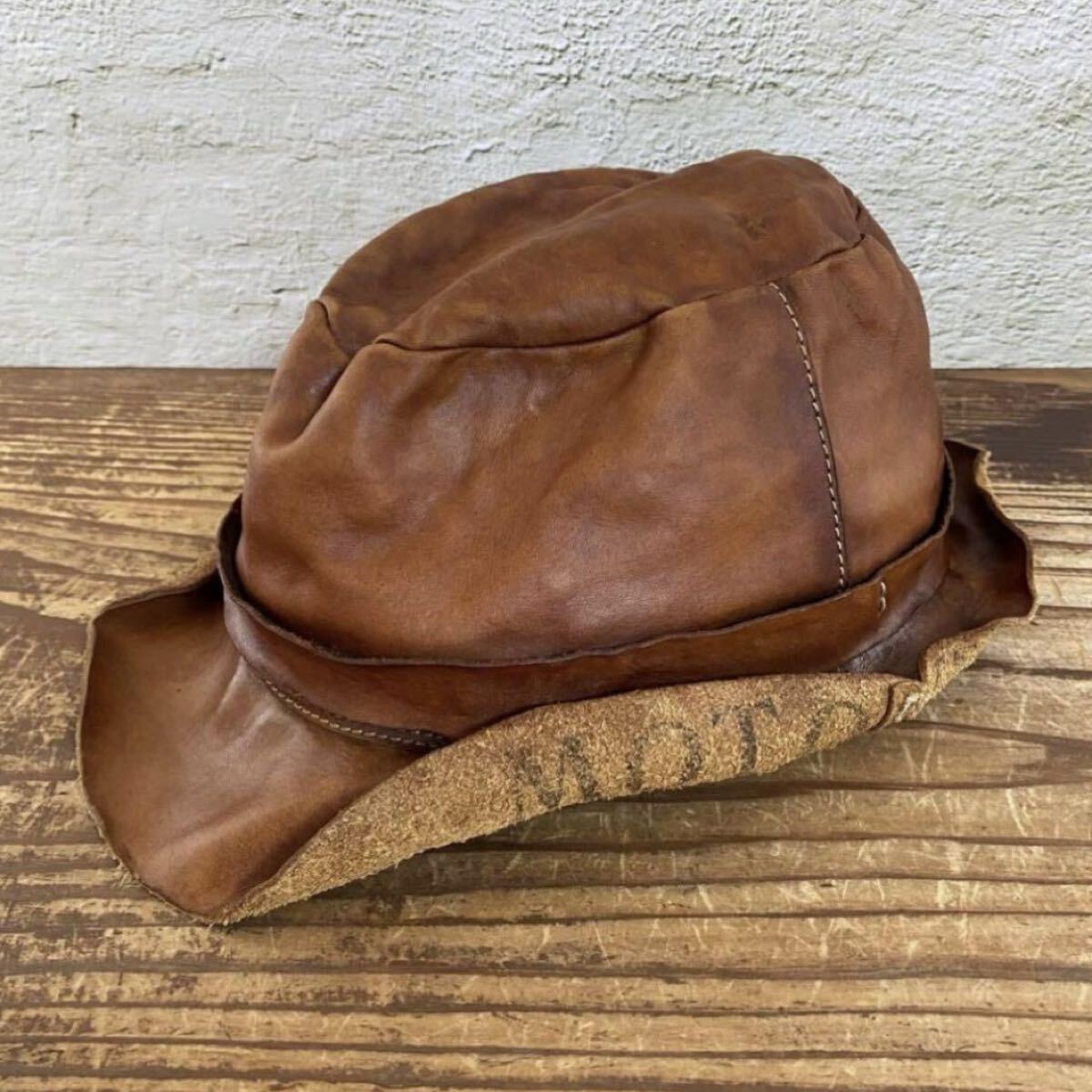【Leather Arts MOTO Leather & Silver モト レザーハット 特注限定品 MOTOIKE 本池作人 帽子 アート MOTOR ブラウン レザークラフト】拍卖