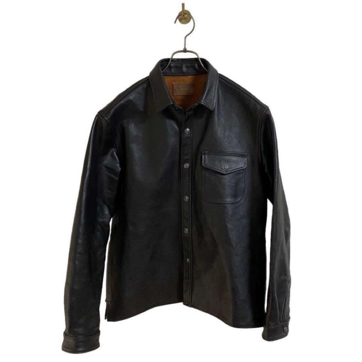 【MOTOR モト Leather Arts & Crafts MOTO Leather & Silver レザー シャツ 925ボタン ジャケット ブラック HIDEO MOTOIKE 本池秀夫】拍卖