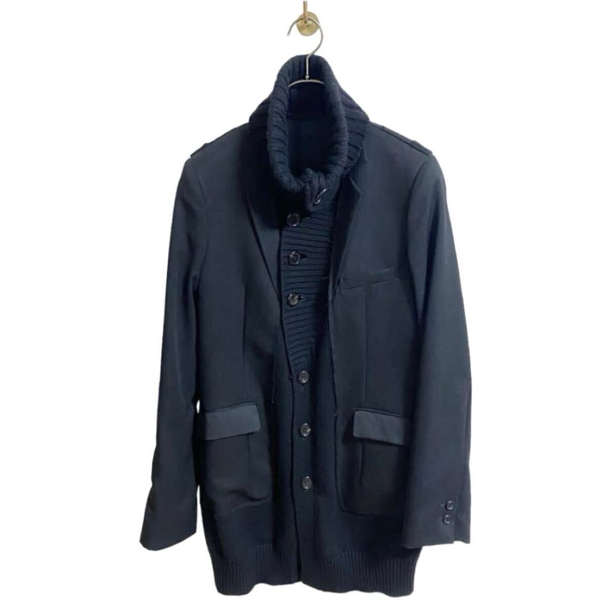 【アンダーカバー UNDERCOVERISM 2007AW イヤーマフ期 ニット ドッキング レイヤード コート メンズ1 ブラック 黒 JUN TAKAHASHI JONIO】拍卖