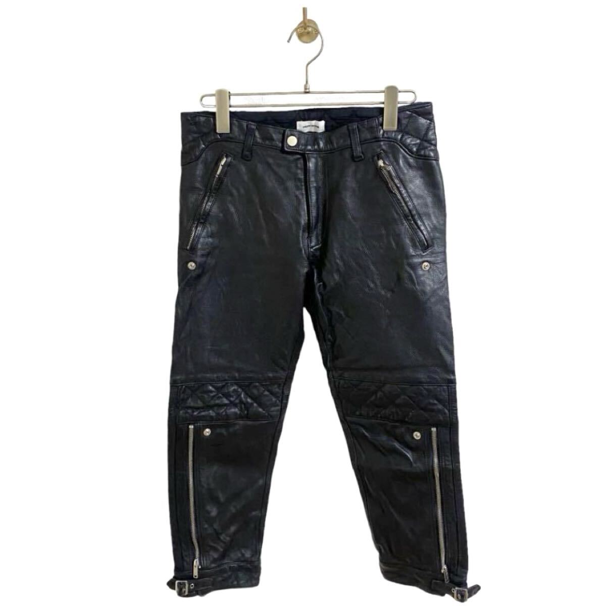 【アンダーカバー UNDERCOVERISM 2011AW MIRROR期 レザー バイカー パンツ キルティング ブラック 黒 メンズ2 カウハイド JUN TAKAHASHI】拍卖