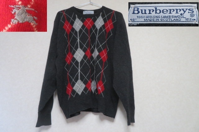 90'S> Burberry's バーバリーズ セーター アーガイル柄 ホースロゴ刺繍拍卖