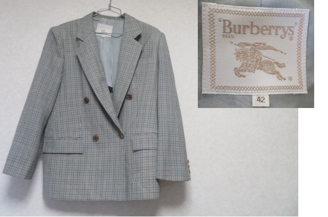 BURBERRYS バーバリーズ 毛100% ダブルブレスト チェック テーラードジャケット 拍卖