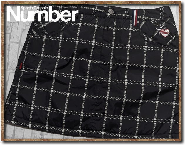 美品!!☆Number ナンバー 刺繍&中綿入りチェックミニスカート 黒☆メガスポーツ拍卖