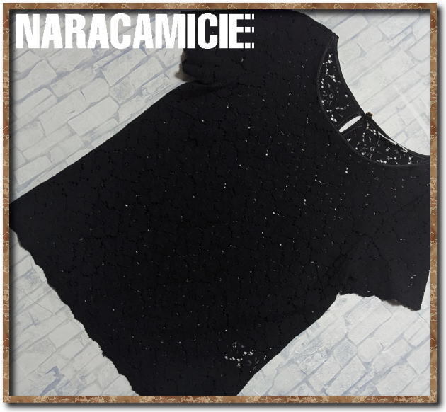 美品!!☆NARACAMICIE ナラカミーチェ レース半袖カットソー 黒☆拍卖