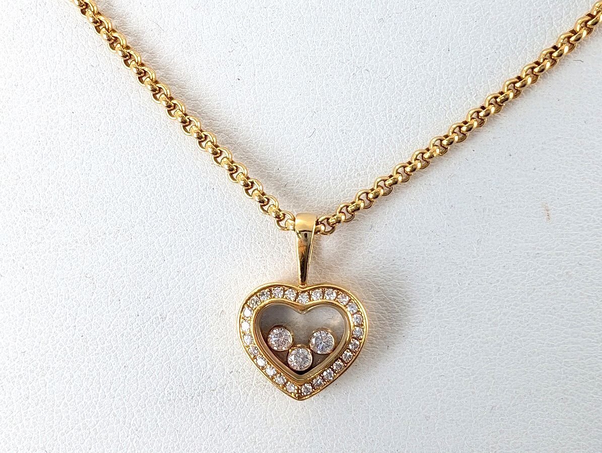 Chopard ショパール K18YG 750 ハッピーダイヤモンド ハート 3P 枠ダイヤ ネックレス 総重量 約12.3g 約42.5㎝[03-6762拍卖