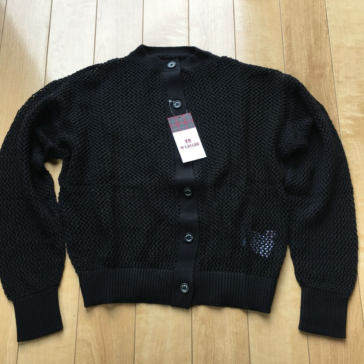タグ付き マックレガー かぎ編みカーディガン 258-1-6 レディース M ブラック拍卖