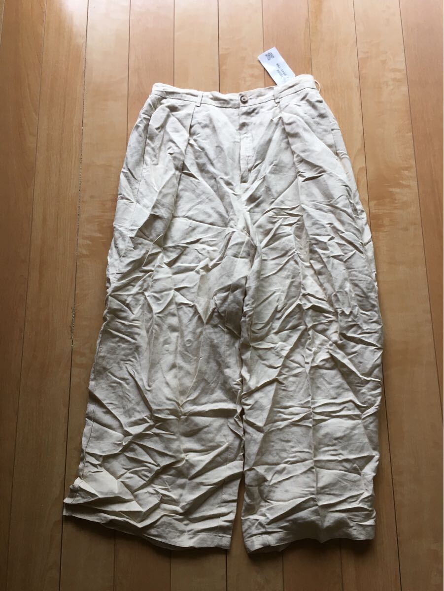 タグ付き ジーユー リネンブレンドイージーワイドパンツ 251-1-18 レディース XL ベージュ拍卖