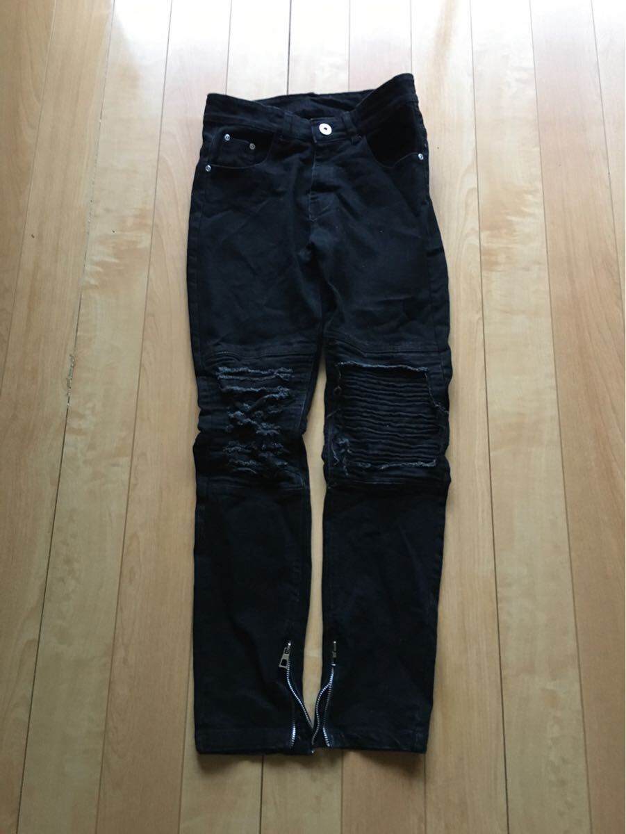 バルマン ダメージジーンズ 253-1-24 メンズ 29 ブラック 裾ジップ拍卖