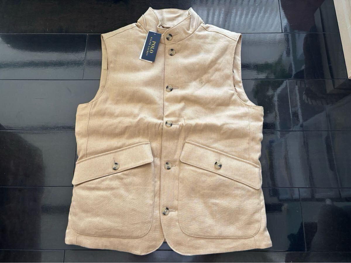新品未使用 定価の半額以下!!タグ付き POLO RALPH LAUREN ダウンベスト 綿麻素材 中綿入り ベージュ sizeS 定価56,100円拍卖