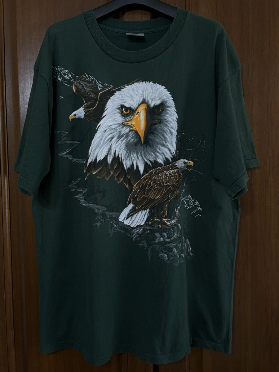 ハクトウワシ ダークグリーン Tシャツ シングルステッチ アメリカ製 XL拍卖