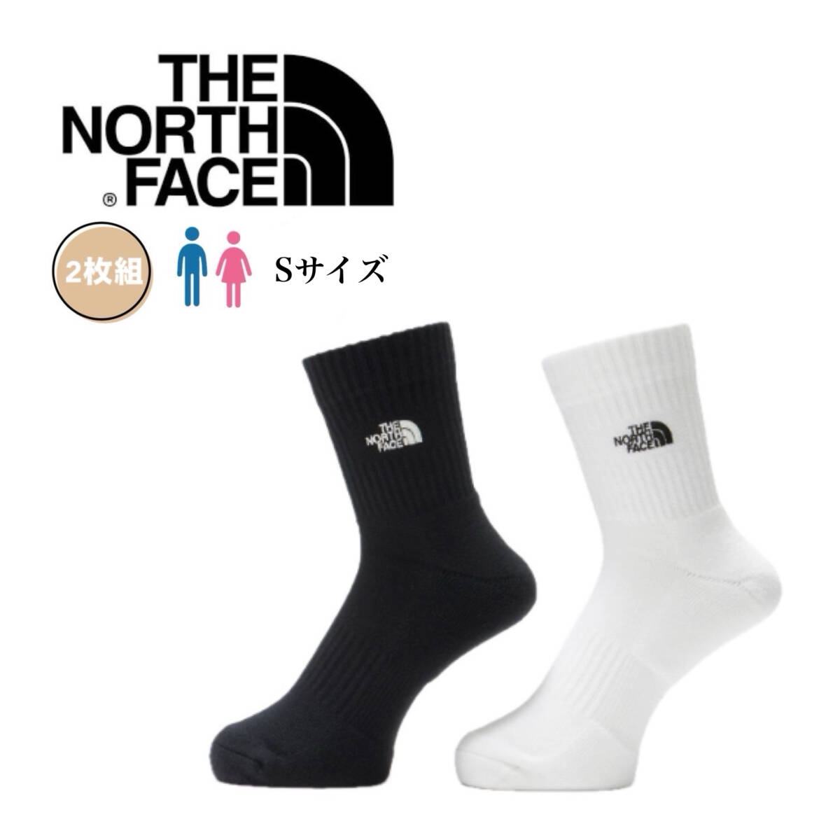 ザ ノースフェイス The North Face 靴下 NN82310 ブラック×ホワイト Sサイズ 2枚組 ハイソックス 男女兼用 Logo 2P Crew 新品拍卖