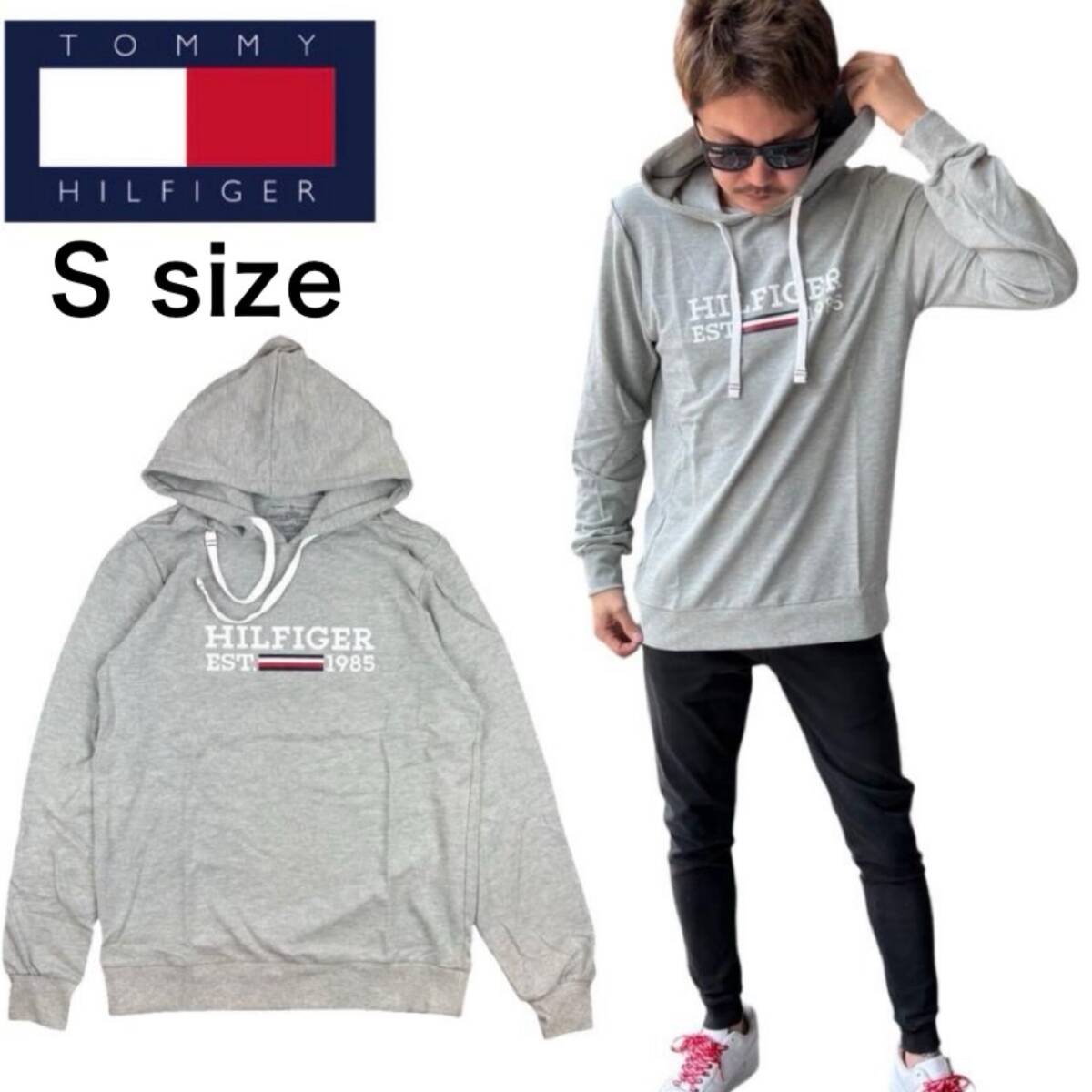 トミーヒルフィガー トップス パーカー 薄手 長袖 09T4505 グレー Sサイズ メンズ レディース プリントロゴ 速乾 TOMMY HILFIGER 新品拍卖