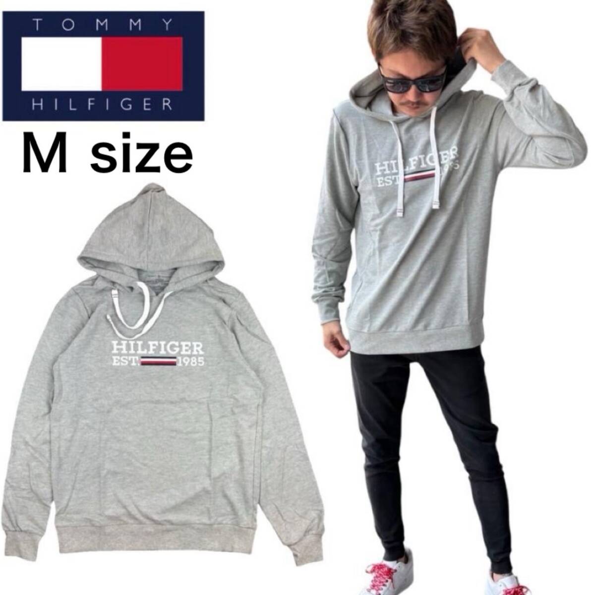 トミーヒルフィガー トップス パーカー 薄手 長袖 09T4505 グレー Mサイズ メンズ レディース プリントロゴ 速乾 TOMMY HILFIGER 新品拍卖