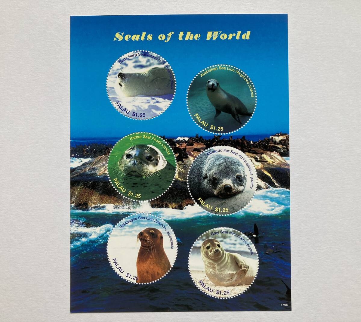 外国切手: パラオ切手 「世界の鰭脚類(キキャクルイ)」(タテゴトアザラシ ほか)6種m/s 未使用拍卖