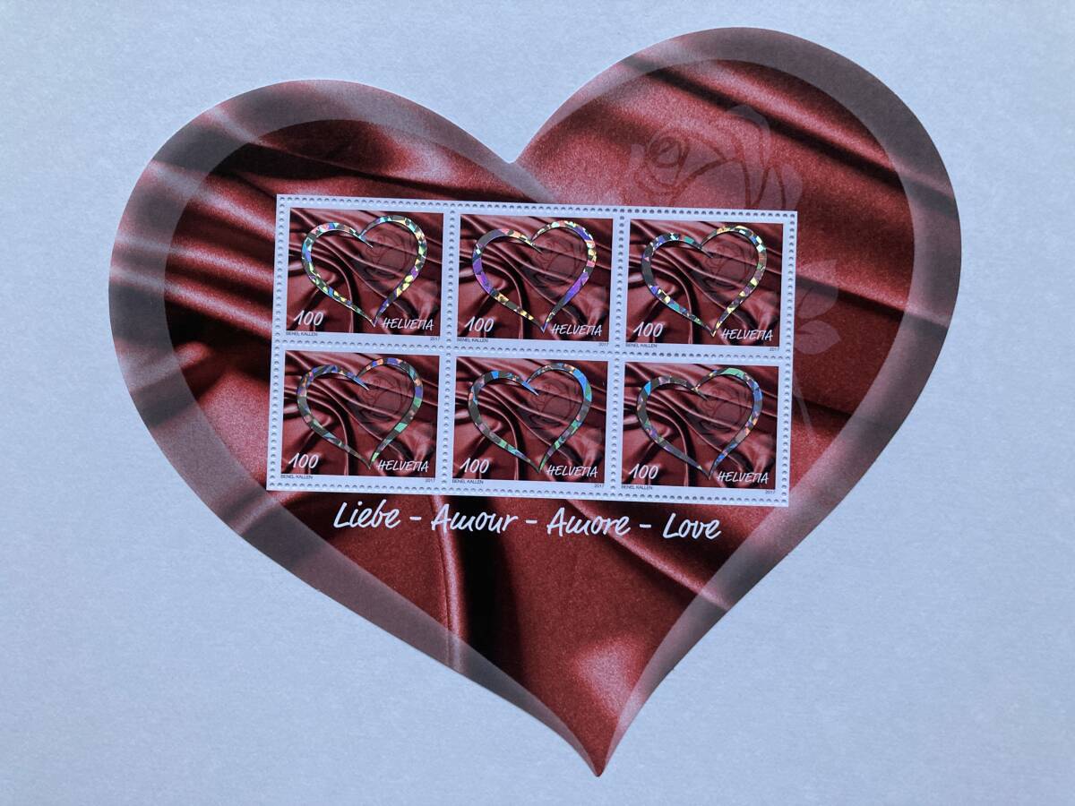 外国切手: スイス切手 「ラブ切手」6面m/s 未使用拍卖