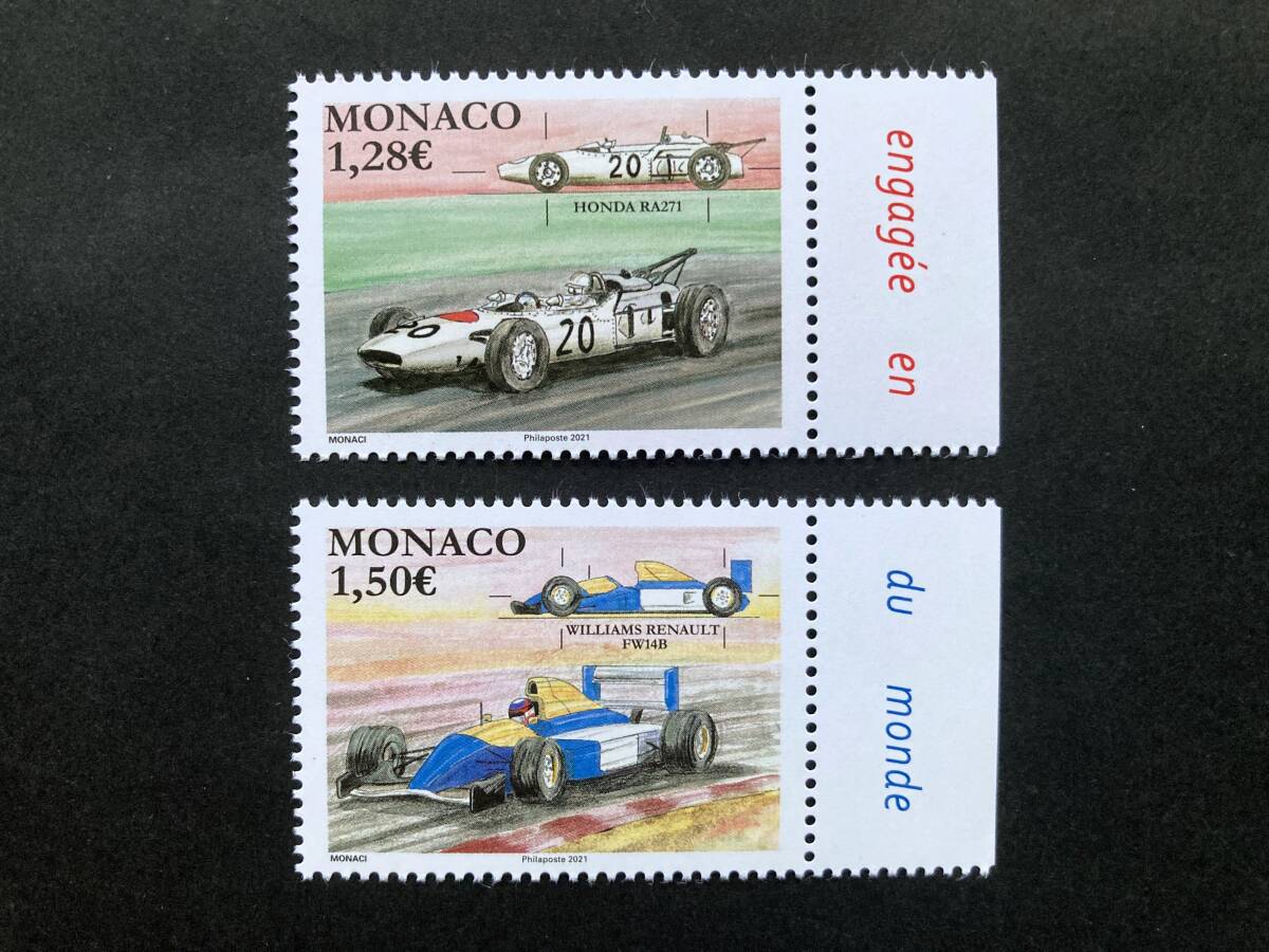 外国切手: モナコ切手 「伝説のレーシングカー」(Honda RA271とWilliams Renault FW14B)2種完 未使用拍卖